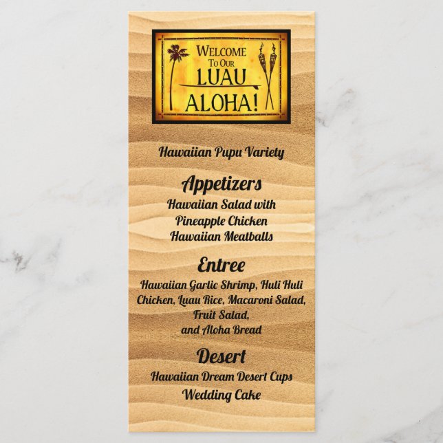 Hawaiian Luau Wedding Flat Menu (Front)