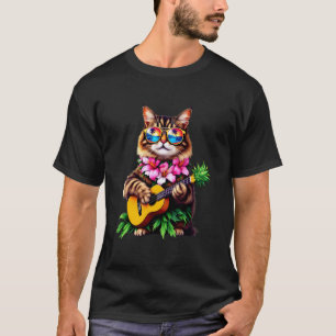 Hawaiian Maine Coon Cat & Pineapple Ukulele Summer T-Shirt