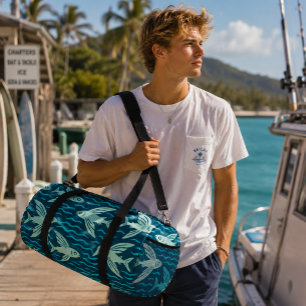 Hawaiian Malolo Flying Fish Ocean Wave Teal Duffle Bag