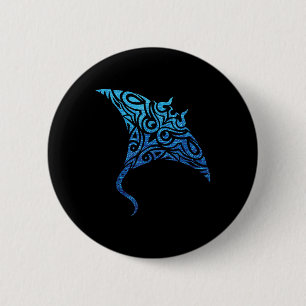 Hawaiian Manta Ray Tribal Polynesian Tattoo Pacifi 2 Inch Round Button