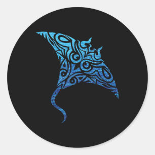 Hawaiian Manta Ray Tribal Polynesian Tattoo Pacifi Classic Round Sticker
