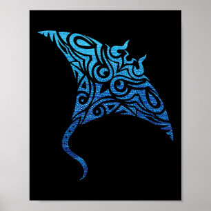 Hawaiian Manta Ray Tribal Polynesian Tattoo Pacifi Poster