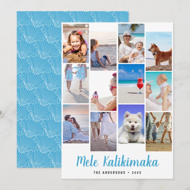 Hawaiian Mele Kalikimaka Christmas Photo Collage Holiday Card (Front/Back)
