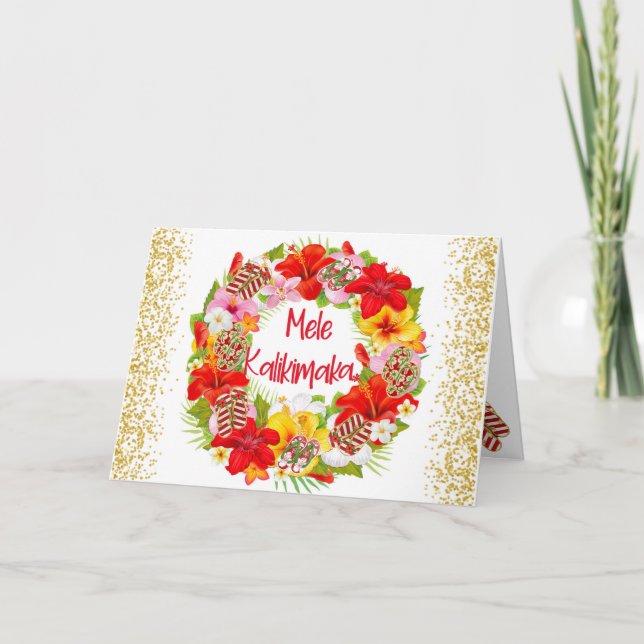 Hawaiian Mele Kalikimaka Christmas Wreath  Card (Front)