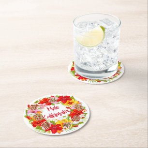 Hawaiian Mele Kalikimaka Floral Wreath Coasters