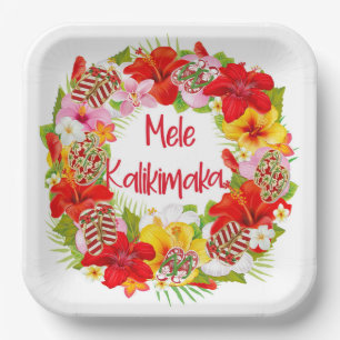Hawaiian Mele Kalikimaka Wreath Paper Plate