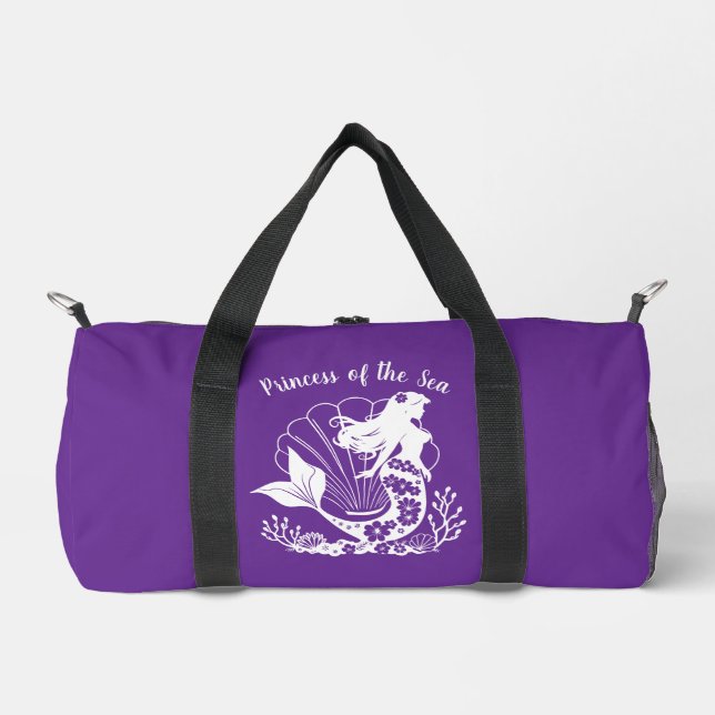 Hawaiian Mermaid Princess of the Sea Purple Duffle Bag (Front)