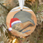 Hawaiian Monk Seal Christmas Mele Kalikimaka Ornament<br><div class="desc">This little Hawaiian Monk Seal is taking a much needed nap on the beach after passing out the Christmas presents for his ocean friends!</div>