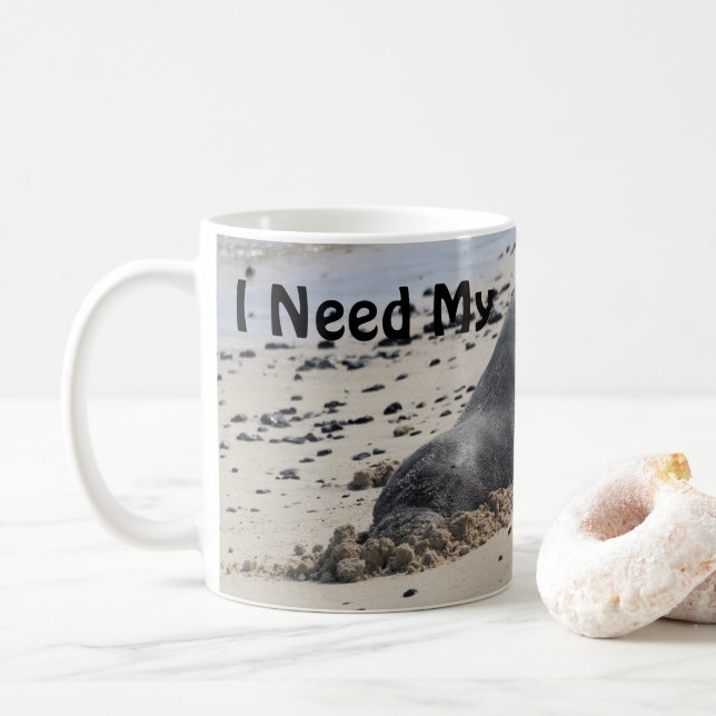 Hawaiian Monk Seal sleeping on the Beach Coffee Mug (With Donut)
