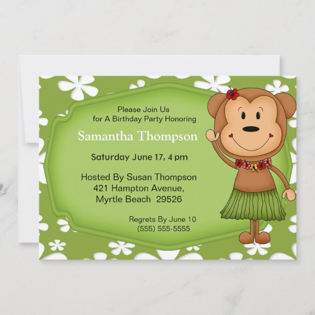 Hawaiian  Monkey  Birthday Invitations (Front)