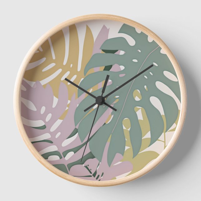 Hawaiian Monstera Leaf Wall Clock (Front)