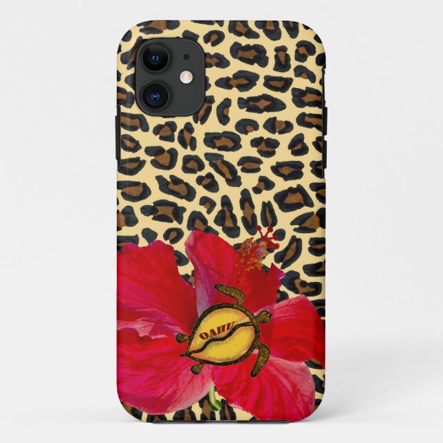 Hawaiian Oahu Honu and Golden Leopard Print Case-Mate iPhone Case (Back)