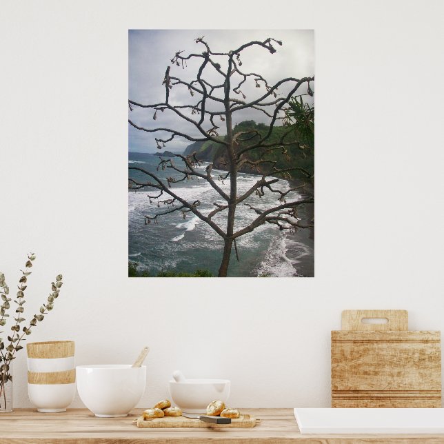 Hawaiian Ocean Beach Tree Photo View Poster (Kitchen)