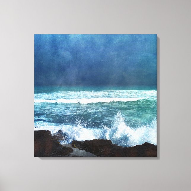 Hawaiian Ocean Waves Aqua Teal Blue Surf Lava Sea Canvas Print (Front)