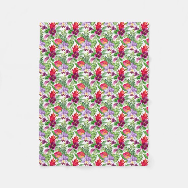 Hawaiian orchids fleece blanket (Front)