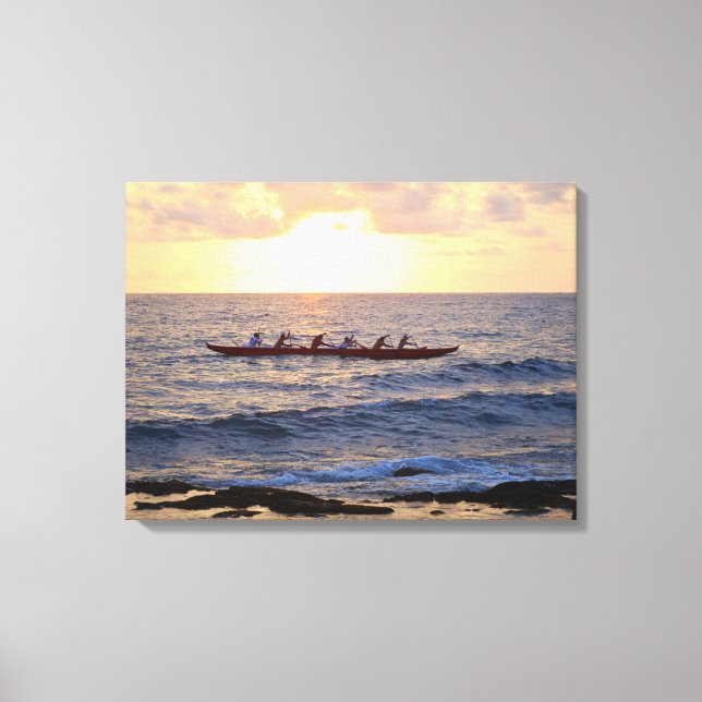 Hawaiian Outrigger Canoe at Sunset Canvas Print (Front)