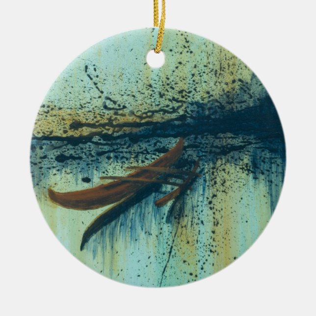 Hawaiian Outrigger in Storm Ceramic Ornament (Front)