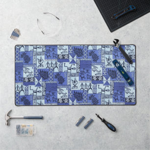 Hawaiian Paddlemen Tapa in Blue Desk Mat