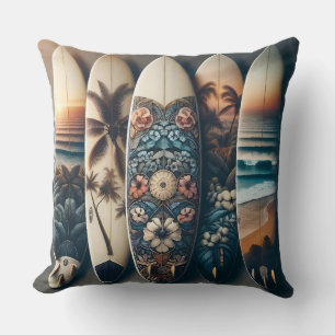 Hawaiian Painted Surfboards Throw Pillow