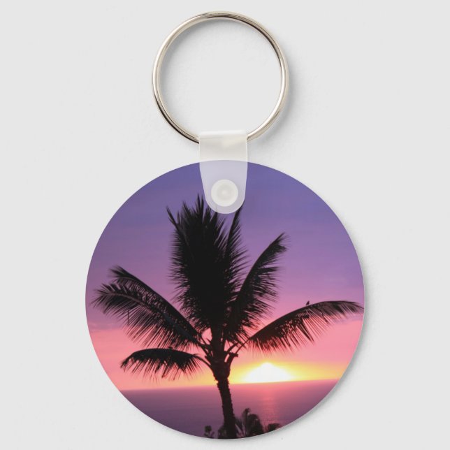 Hawaiian Palm Tree & Colourful Sunset Keychain (Front)