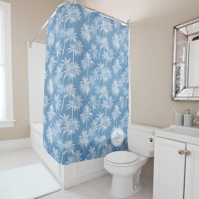 Hawaiian Palm Tree Silhouette Pattern Blue ID1093 (In Situ)