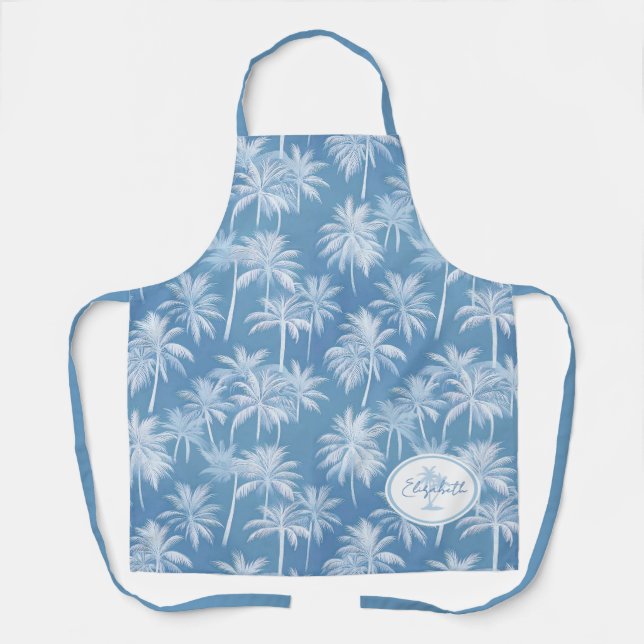 Hawaiian Palm Tree Silhouette Pattern Blue ID1093 Apron (Front)