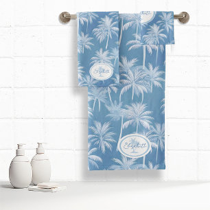 Hawaiian Palm Tree Silhouette Pattern Blue ID1093 Bath Towel Set