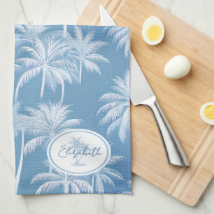 Hawaiian Palm Tree Silhouette Pattern Blue ID1093 Kitchen Towel