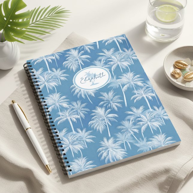 Hawaiian Palm Tree Silhouette Pattern Blue ID1093 Notebook (Creator Uploaded)
