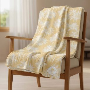Hawaiian Palm Tree Silhouette Pattern Gold ID1093 Fleece Blanket