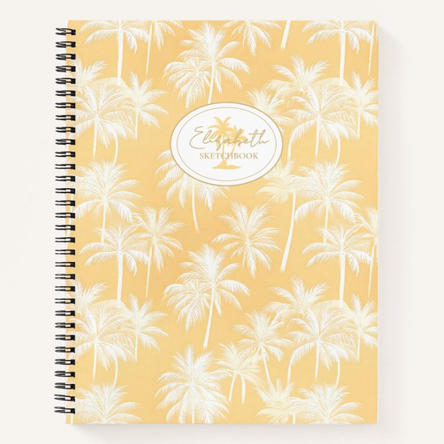 Hawaiian Palm Tree Silhouette Pattern Gold ID1093 Notebook (Front)