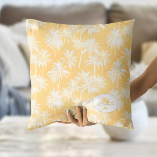 Hawaiian Palm Tree Silhouette Pattern Gold ID1093 Throw Pillow