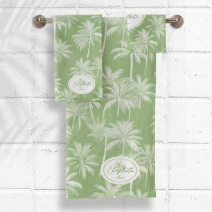 Hawaiian Palm Tree Silhouette Pattern Green ID1093 Bath Towel Set