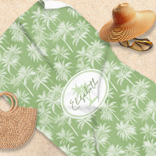 Hawaiian Palm Tree Silhouette Pattern Green ID1093 Beach Towel