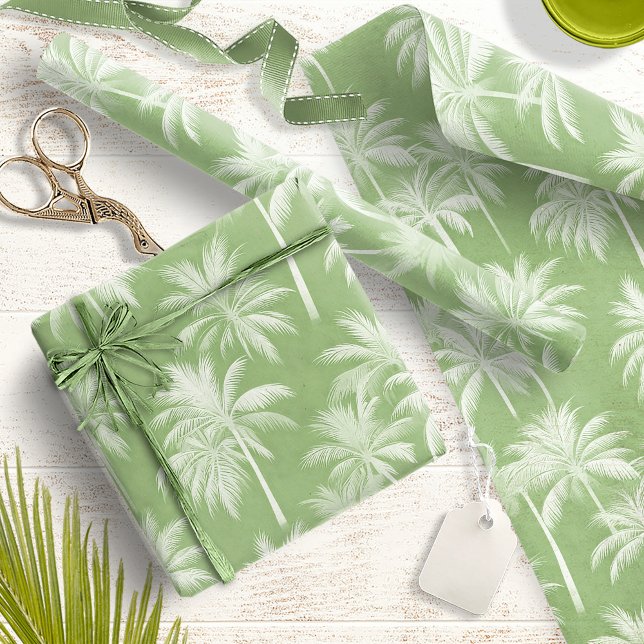 Hawaiian Palm Tree Silhouette Pattern Green ID1093 Wrapping Paper (Creator Uploaded)