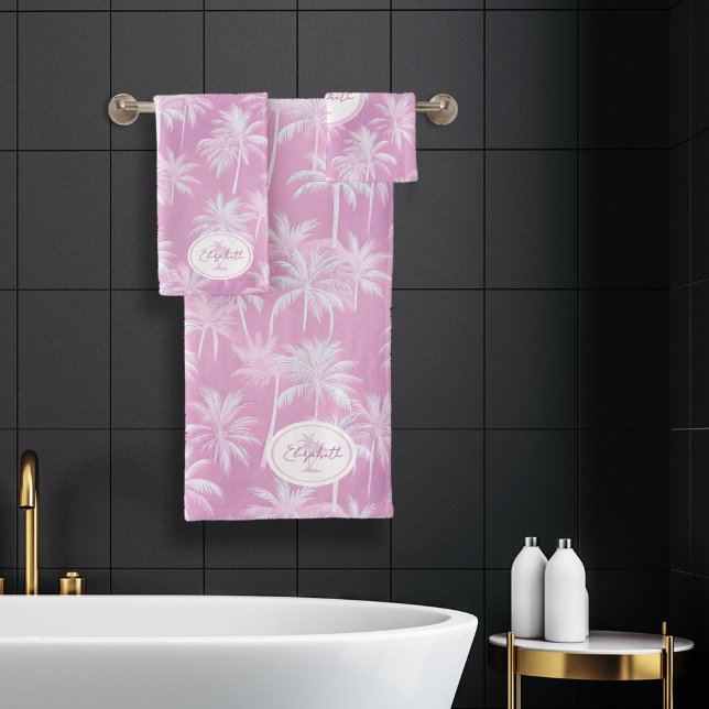 Hawaiian Palm Tree Silhouette Pattern Plum ID1093 Bath Towel Set (Creator Uploaded)