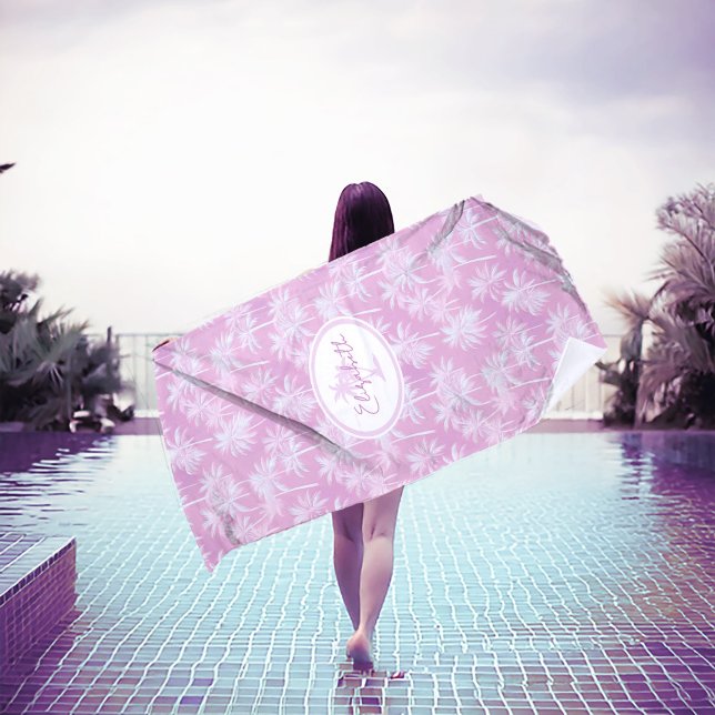 Hawaiian Palm Tree Silhouette Pattern Plum ID1093 Beach Towel (Creator Uploaded)