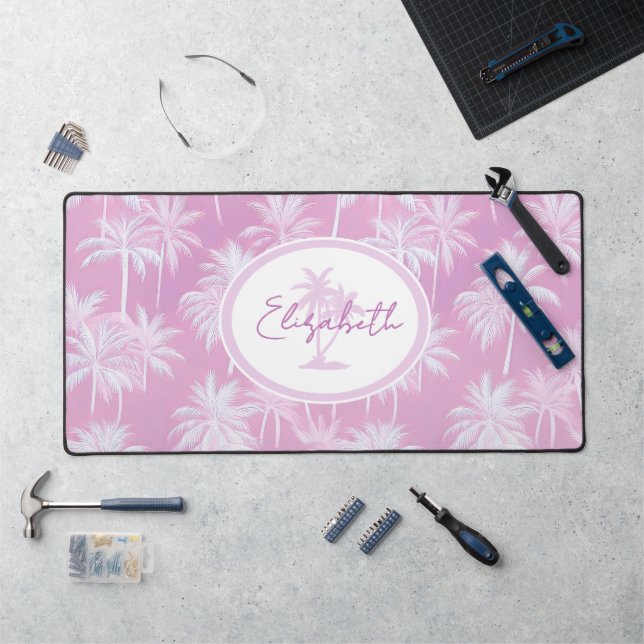 Hawaiian Palm Tree Silhouette Pattern Plum ID1093 Desk Mat (Workstation)