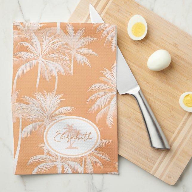 Hawaiian Palm Tree Silhouette Pattern Tacao ID1093 Kitchen Towel (Quarter Fold)