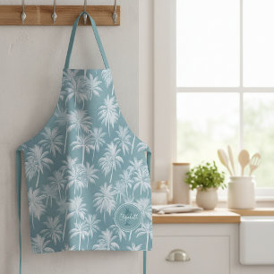 Hawaiian Palm Tree Silhouette Pattern Teal ID1093 Apron