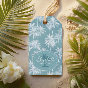 Hawaiian Palm Tree Silhouette Pattern Teal ID1093 Gift Tags