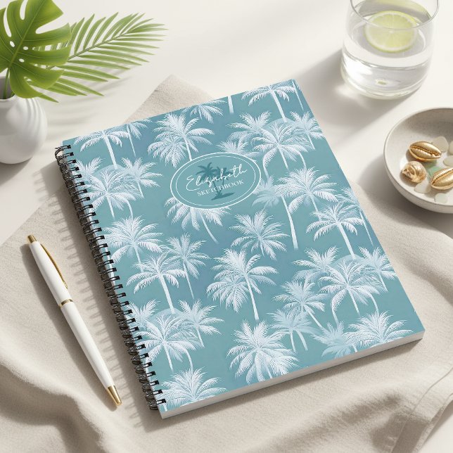 Hawaiian Palm Tree Silhouette Pattern Teal ID1093 Notebook (Creator Uploaded)
