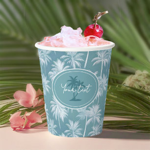 Hawaiian Palm Tree Silhouette Pattern Teal ID1093 Paper Cups