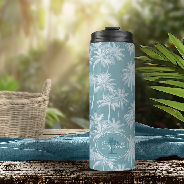 Hawaiian Palm Tree Silhouette Pattern Teal ID1093 Thermal Tumbler (Creator Uploaded)