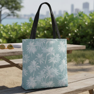 Hawaiian Palm Tree Silhouette Pattern Teal ID1093 Tote Bag