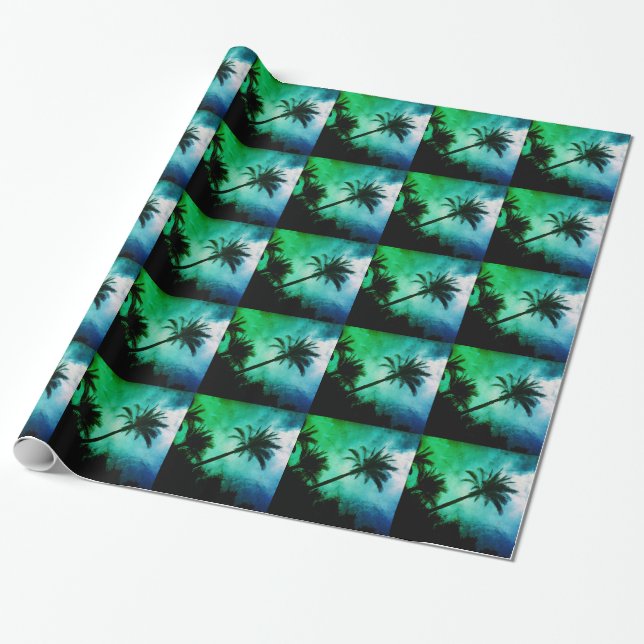 Hawaiian Palm Trees Wrapping Paper (Unrolled)