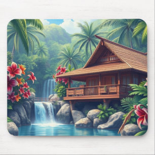 Hawaiian Paradise Tropical Bungalow Mouse Pad