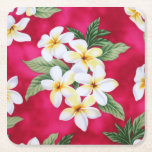 Hawaiian party paper coasters<br><div class="desc">Red background with Hawaiian white plumeria flowers paper coasters to match the plates for your beach or pool party. Matching paper plates and napkins available.</div>
