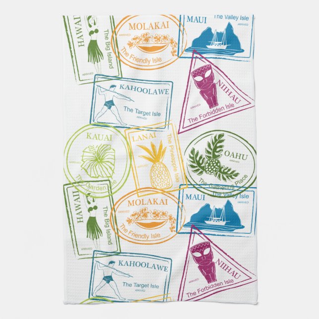 Hawaiian Passport Stamp Kitchen Towel (Vertical)