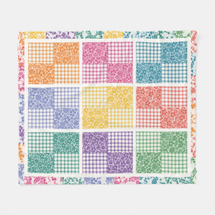 Hawaiian Patchwork Quilt Rainbow Palaka Hibiscus Fleece Blanket